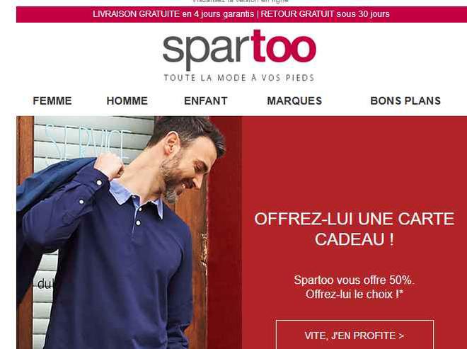 Réduction Spartoo : achat d’un chèque cadeau = 50% offerts en plus !