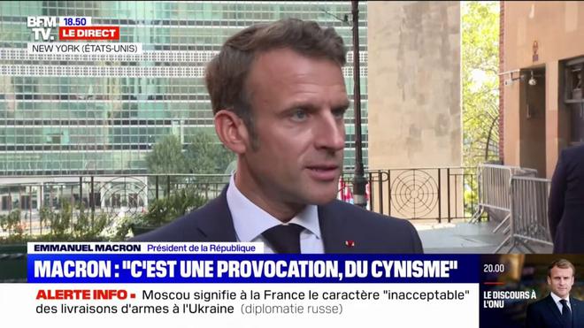 Référendums en Ukraine: pour Emmanuel Macron, "ce qui a été annoncé par la Russie est une parodie"